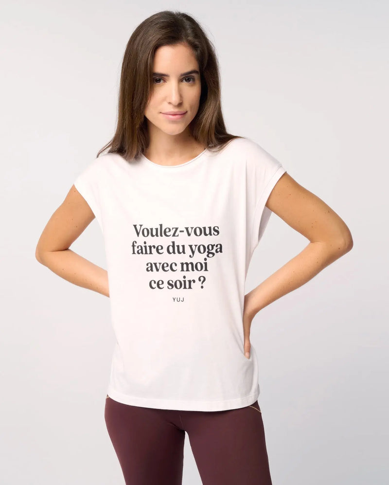 T-shirt en coton blanc "VOULEZ-VOUS ?" YUJ - Maison de pleine conscience