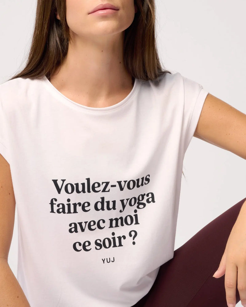 T-shirt en coton blanc "VOULEZ-VOUS ?" YUJ - Maison de pleine conscience