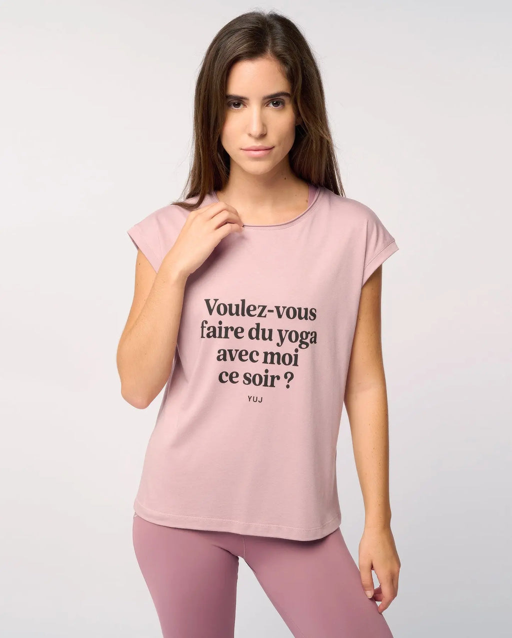 T-shirt en coton rose "VOULEZ-VOUS ?" YUJ - Maison de pleine conscience