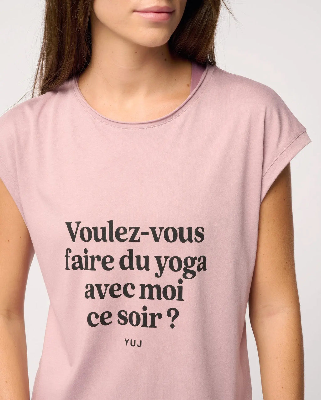 T-shirt en coton rose "VOULEZ-VOUS ?" YUJ - Maison de pleine conscience